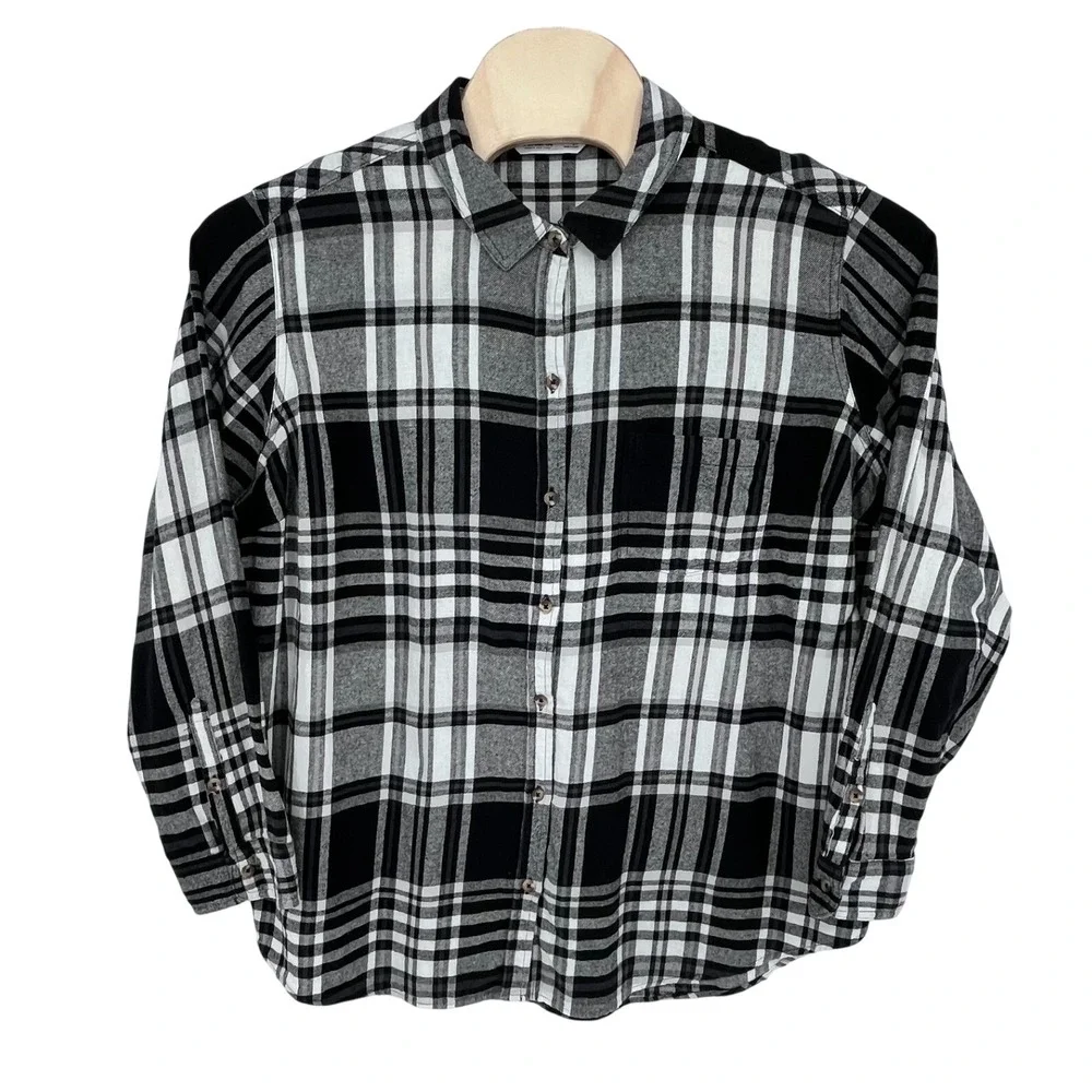 Sonoma Black White Plaid Flannel Shirt Womens 2X Fall Casual Classic Cabincore - Picture 2 of 11